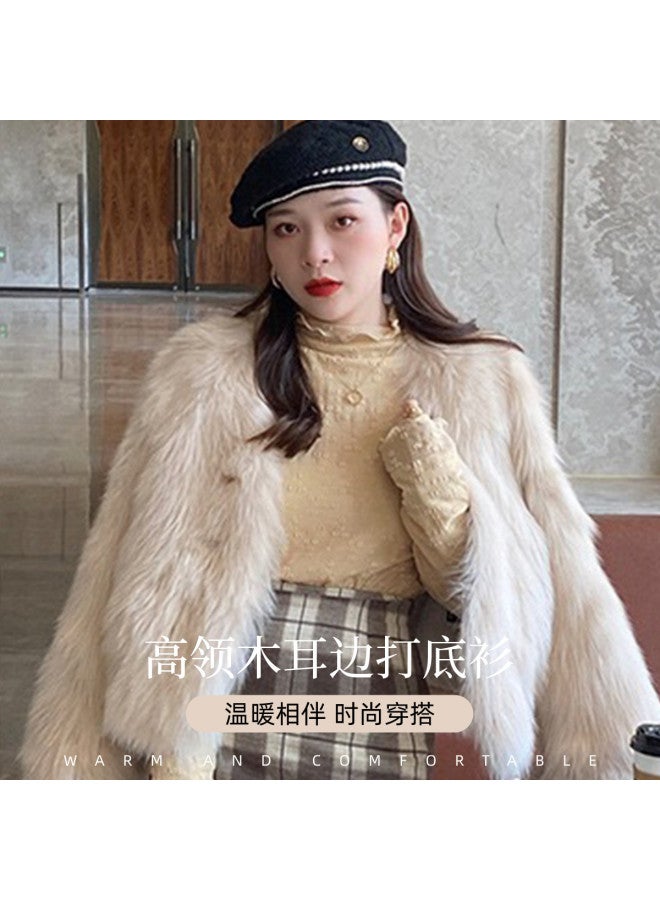 Modal قميص أساسي بسيط بياقة نصف سلحفاة مبطن بالفليس للنساء، قمة دافئة من الشبك، قمة أنيقة ومريحة بأكمام طويلة للنساء - Image 3