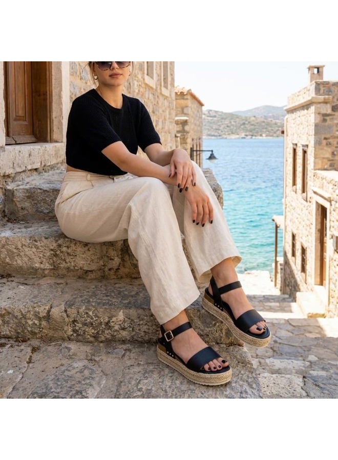 CUSHIONAIRE Women's Melissa Espadrille Wedge Sandal,Black,6.5 - Image 3