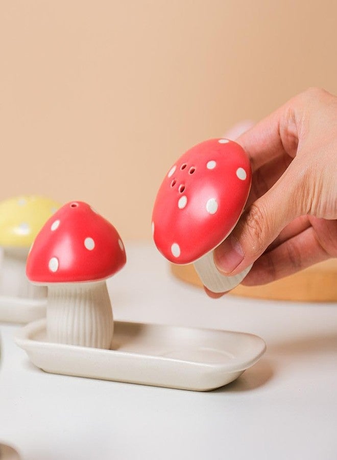 Sizikato 2pcs Porcelain Salt and Pepper Shakers with Tray, Mushroom Shape - Image 2