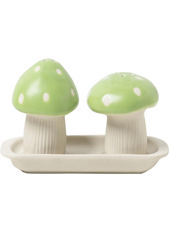 Sizikato 2pcs Porcelain Salt and Pepper Shakers with Tray, Mushroom Shape - Image 1