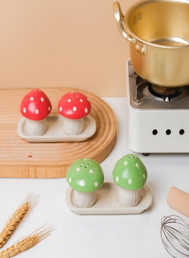 Sizikato 2pcs Porcelain Salt and Pepper Shakers with Tray, Mushroom Shape - Image 5
