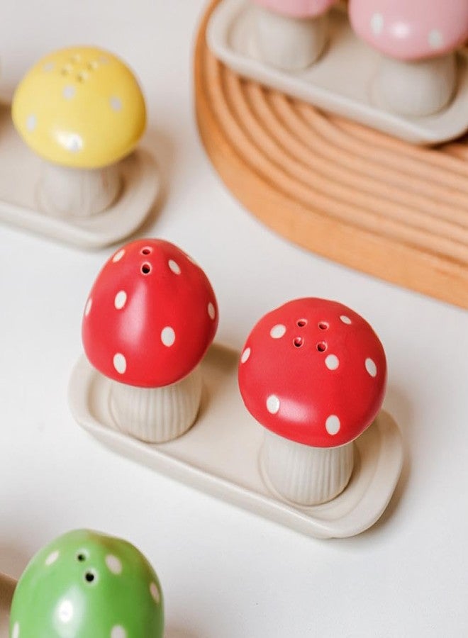 Sizikato 2pcs Porcelain Salt and Pepper Shakers with Tray, Mushroom Shape - Image 4