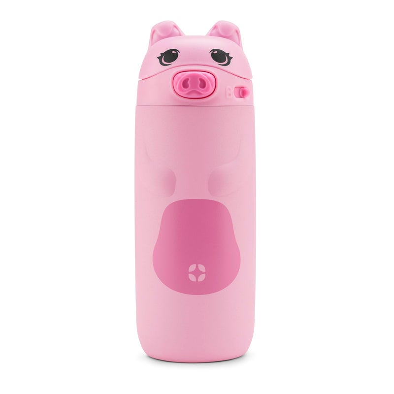 Ello Ellies 12oz Vacuum Insulated Stainless Steel Kids Water Bottle with Straw and Built-in Carrying Handle and Leak-Proof Locking Lid for School Backpack  Lunchbox and Outdoor Sports  Pig - Image 1