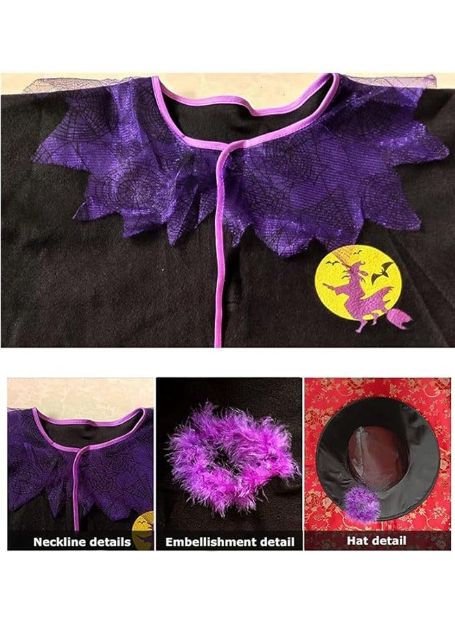 Witch Costume Set, Kids Girls Halloween Witch Cloak,Children Fancy Birthday Party Cosplay Dress Up Outfit, Fairytale Theme Party Cute Witch Wizard Cosplay Costume（140CM） - Image 5