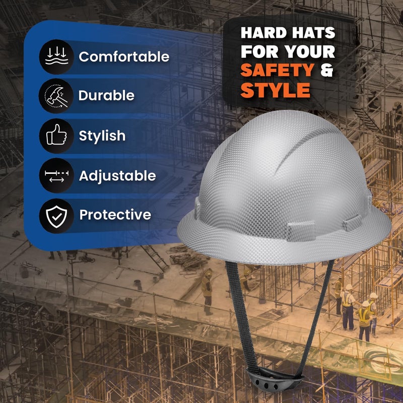 Acerpal Full Brim Non-Vented Ice Cube Platinum Carbon Fiber Design Matte Finish OSHA Hard Hat with 6-Point Suspension - Image 2