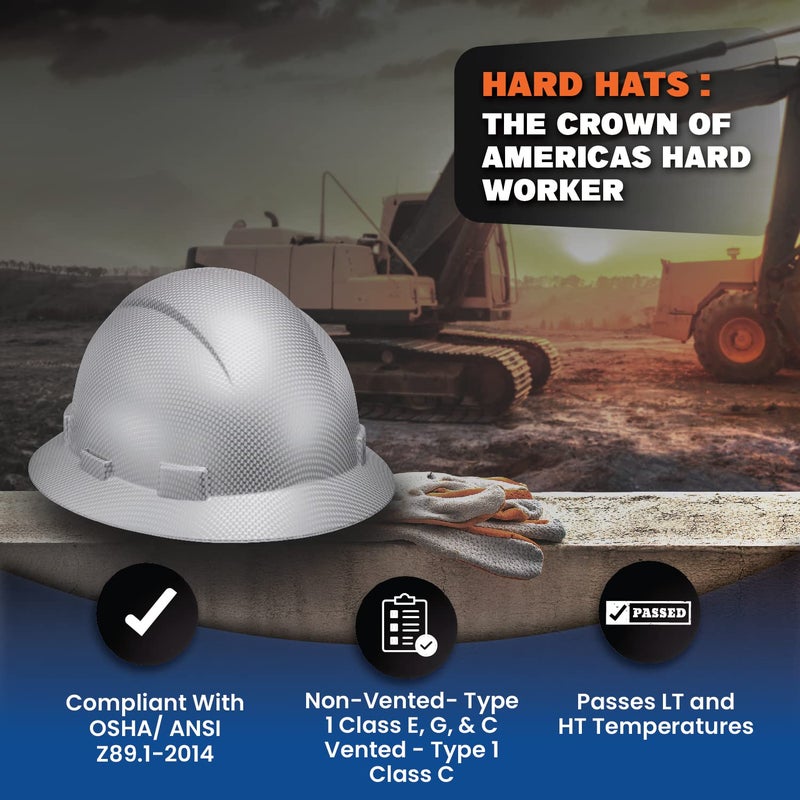 Acerpal Full Brim Non-Vented Ice Cube Platinum Carbon Fiber Design Matte Finish OSHA Hard Hat with 6-Point Suspension - Image 5
