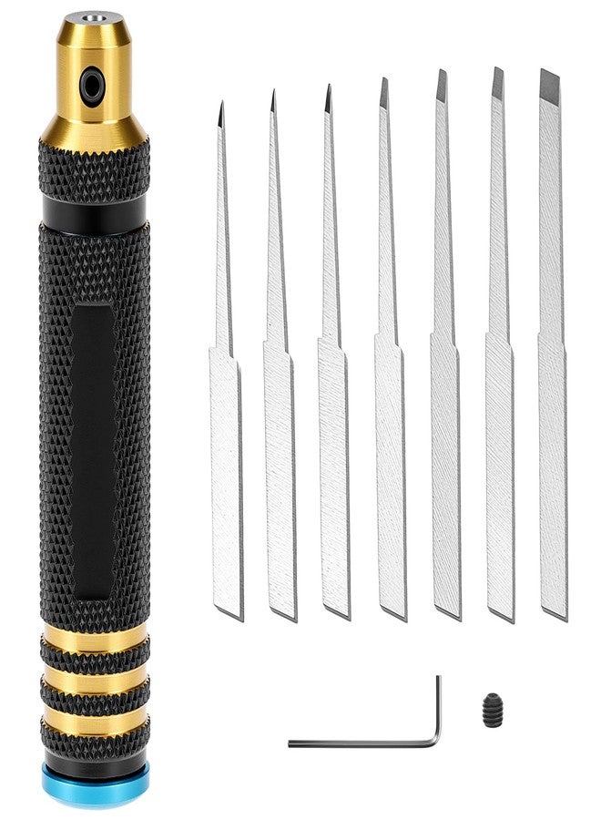 كيو دبليو او ار كي أداة قطع الخطوط المنحوتة من الراتينج من QWORK، مجموعة إزميل مع شفرات من الفولاذ التنجستن - 7 أحجام (0.1 إلى 2.0 مم)، للنماذج المصغرة وقطع النحت - Image 1