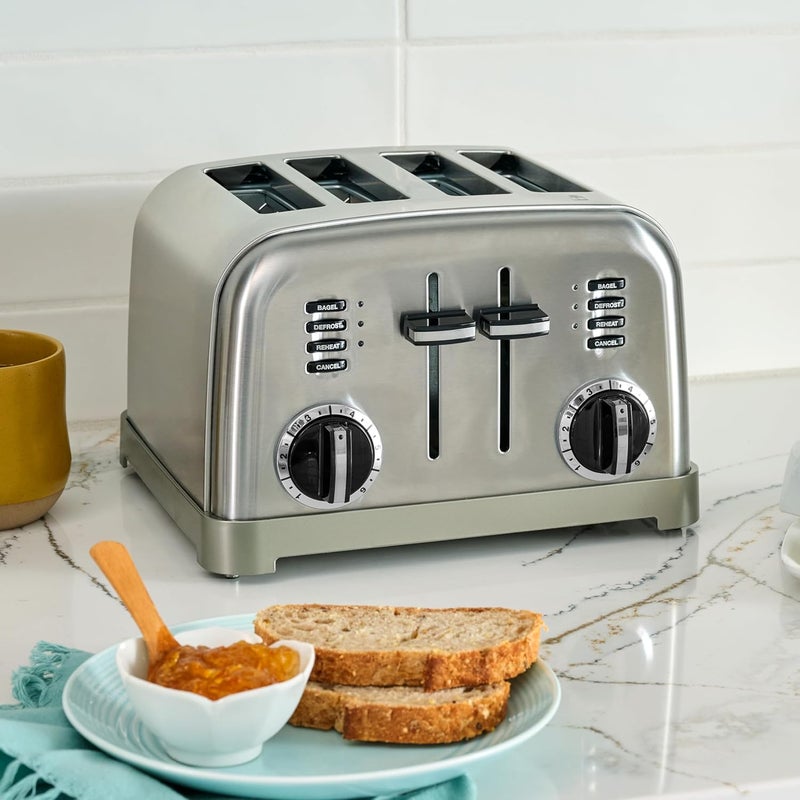 Cuisinart محمصة 4 شريحة، محمصة مدمجة من الفولاذ المقاوم للصدأ مع فتحات عريضة إضافية لتحميص الخبز، التوست الفرنسي، البيغل والمعجنات، وظائف إذابة الجليد وإعادة التسخين، CPT-180P1، فولاذ مقاوم للصدأ مصقول - Image 2