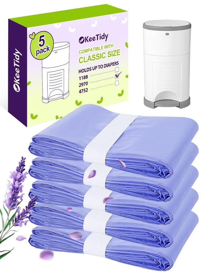 KeeTidy Diaper Pail Refills Compatible with Dekor Classic & Eko Classic, 5 Pack Lavender Scented Diaper Trash Bags, Extra 30% Thickness Leak-Proof Continuous Liners for Nursery & Pet Waste, Holds 2970 Diapers - Image 1
