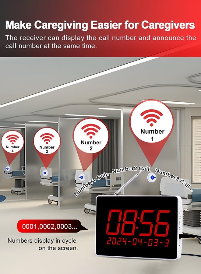 WALALLA Wireless Nurse Call System - 800m Range Caregiver Pager with 1 Receiver & 10 Call Buttons, Portable Patient Call Bell for Hospital, Clinic, Rehabilitation Center, Nursing Home & Elderly Care - Image 5