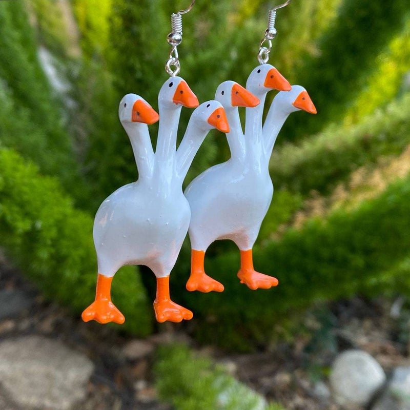 Resin Triple Goose Duck Keychain Earrings Creative Unique Gift Three Duck Earrings