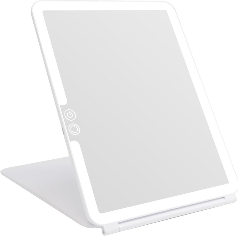 deweisn Folding Lighted Makeup Mirror with 72 LEDs 3 Colors Light Modes USB Rechargable 1800mA Batteries Portable Ultra Thin Compact Vanity Mirror Dimmable Travel Mirror - Image 1