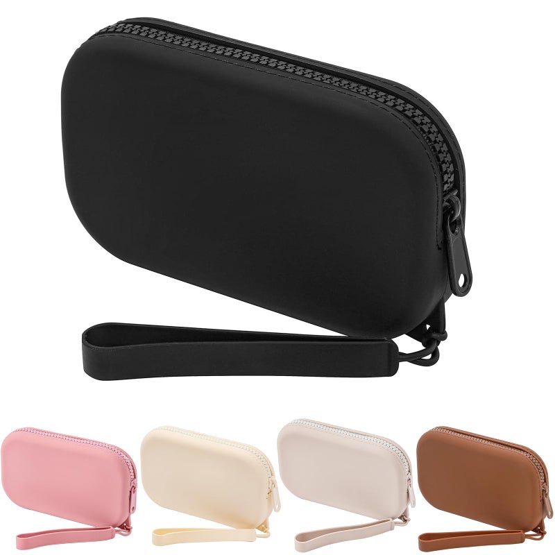JOVAKIT Small Portable Silicone Makeup Bag for Women, Travel Waterproof Toiletry Cosmetic Bag Gifts for Women, Zipper Closure Makeup Case with Handle (Black) - Image 1