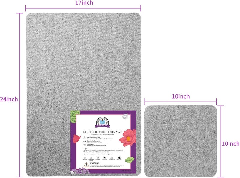 Rdutuok 17" X 24" and 10" X 10" Wool Pressing Mat 100% New Zealand Felted Wool Ironing Mat Pad Quilting Wooly Felted Iron Board for Quilter, Sewing, Quilting Supplies - Image 3