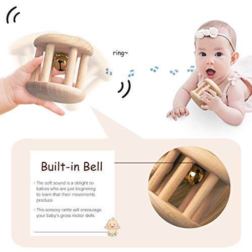 let's make Organic Wooden Baby Rattle Toy Montessori Rattle Roller Waldorf Inspired Grasping Toddler Toys - Image 5