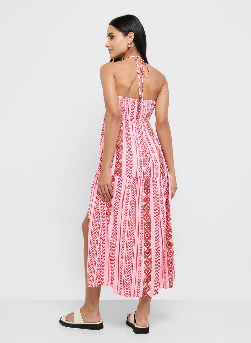 Ginger Halter Neck Boho Style A Line Dress