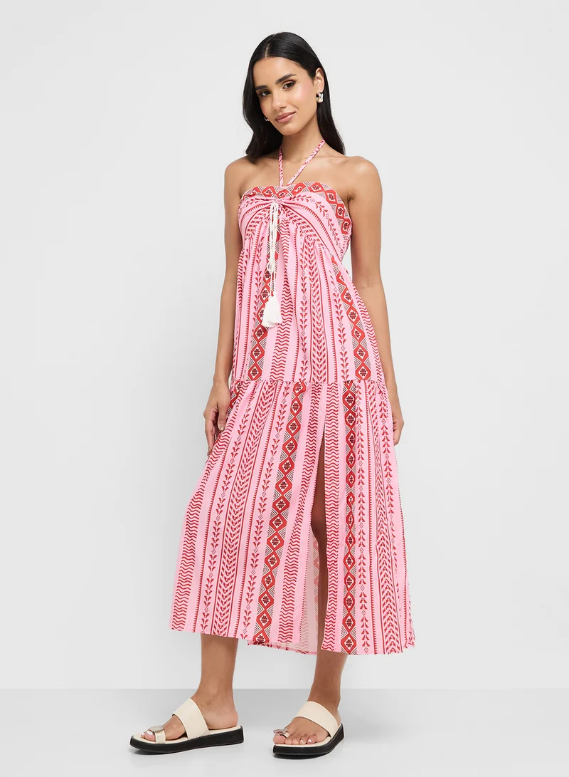 Ginger Halter Neck Boho Style A Line Dress