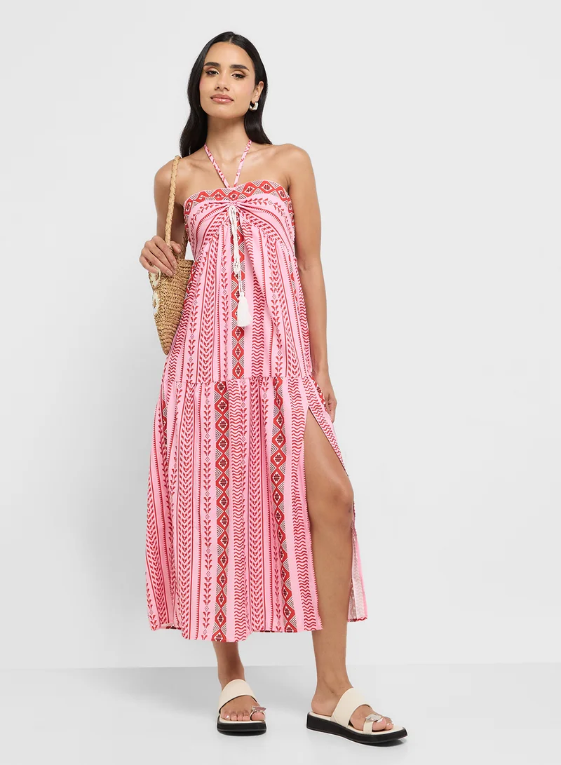Ginger Halter Neck Boho Style A Line Dress