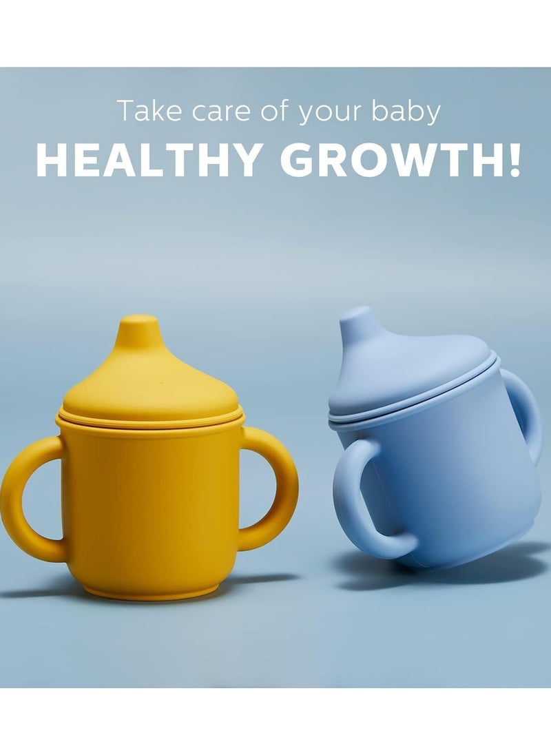 Silicone Sippy Cup, Training Cup for Baby 6 months, Two Handle Learner Cup for Toddlers (2 Pieces)