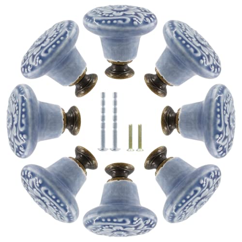Suiwotin 16pcs Greyish Blue Ceramic Knobs Vintage Retro Kitchen Cabinet Knobs Pulls Decorative Drawer Handles for Closet Cupboard - Image 1