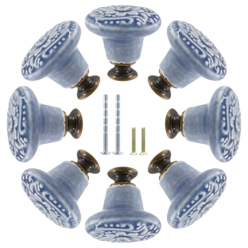 Suiwotin 16pcs Greyish Blue Ceramic Knobs Vintage Retro Kitchen Cabinet Knobs Pulls Decorative Drawer Handles for Closet Cupboard - Image 2