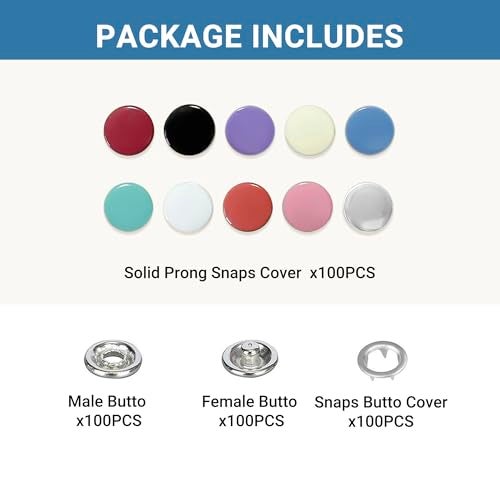 Forimaluence 100 Sets Metal Snap Buttons, 10 Colors Solid Sewing Snaps for Fabric,Prong Snap Button Kits for DIY Crafting Clothing Sewing (9.5mm /400 PCS) - Image 2