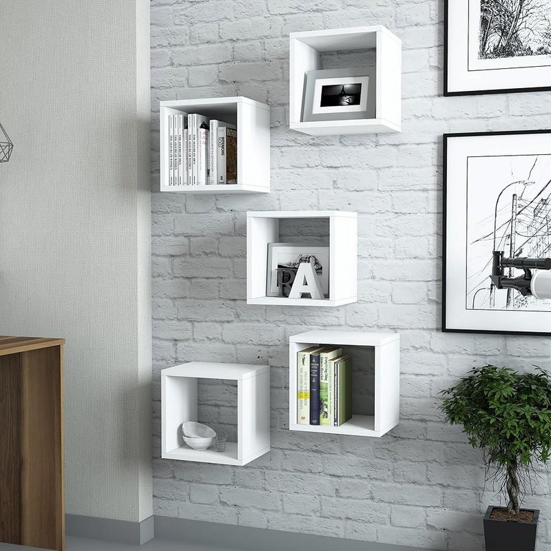 AsolBD FLOATING SHELVES WALL SQUARE CUBE FOR LIVING ROOM BEDROOM, BATHROOM, HOME AND KITCHEN STORAGE, DISPLAY SHELF MOUNTED STORAGE DURABLE STYLISH & VERSATILE SET OF 3 (White, Large 25 CM) - Image 2