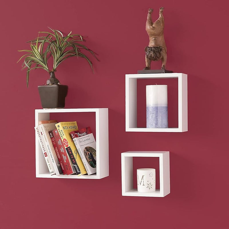AsolBD FLOATING SHELVES WALL SQUARE CUBE FOR LIVING ROOM BEDROOM, BATHROOM, HOME AND KITCHEN STORAGE, DISPLAY SHELF MOUNTED STORAGE DURABLE STYLISH & VERSATILE SET OF 3 (White, Large 25 CM) - Image 4
