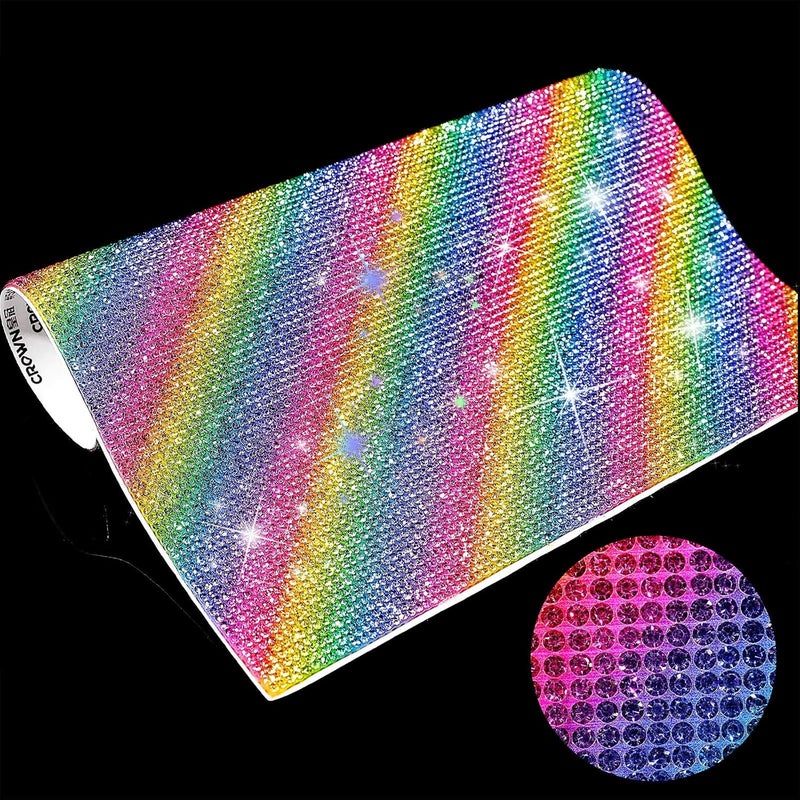 Outus 12000 Pcs Bling Bling Rhinestone Sheet Rhinestones Sticker DIY Car Decoration Sticker Self Adhesive Glitter Crystal Gem Stickers for Car Decoration, 9.4 x 7.9 Inch(Colorful) - Image 1