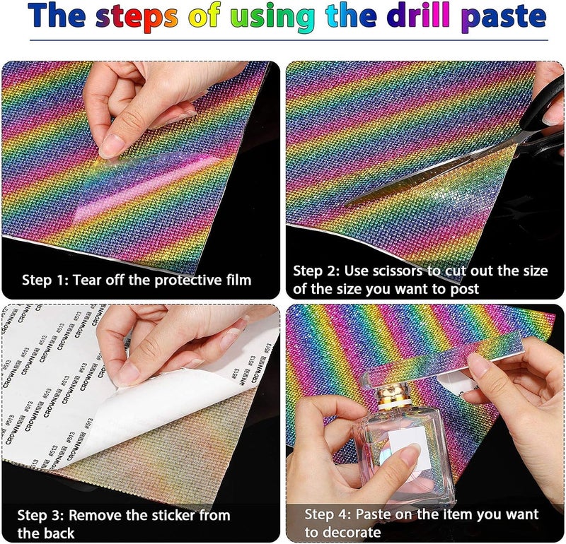 Outus 12000 Pcs Bling Bling Rhinestone Sheet Rhinestones Sticker DIY Car Decoration Sticker Self Adhesive Glitter Crystal Gem Stickers for Car Decoration, 9.4 x 7.9 Inch(Colorful) - Image 4