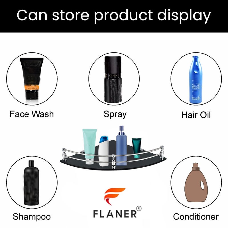 Flaner 9x9 Inch Acrylic And Stainless Steel Wall Mounted Bathroom Corner Shelf Corner Shower Caddy Organizer Shelves for Bathroom Dorm and Kitchen - Image 3
