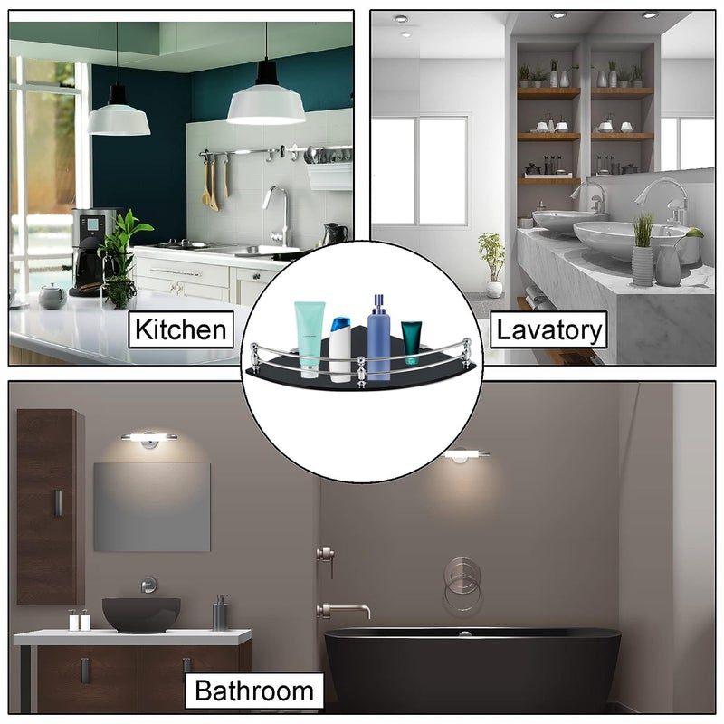 Flaner 9x9 Inch Acrylic And Stainless Steel Wall Mounted Bathroom Corner Shelf Corner Shower Caddy Organizer Shelves for Bathroom Dorm and Kitchen - Image 4