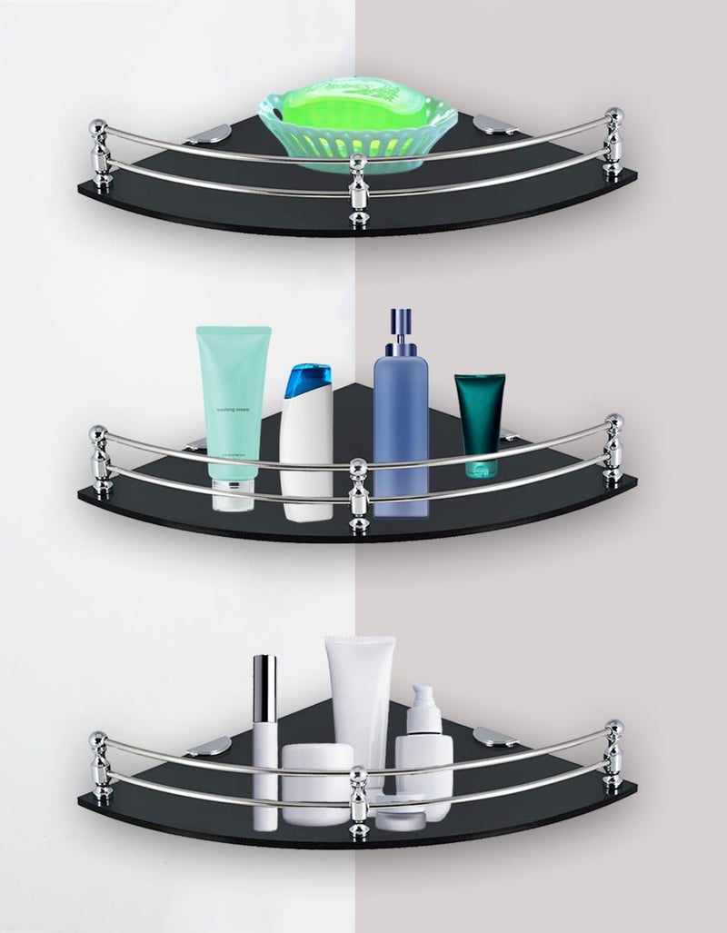 Flaner 9x9 Inch Acrylic And Stainless Steel Wall Mounted Bathroom Corner Shelf Corner Shower Caddy Organizer Shelves for Bathroom Dorm and Kitchen - Image 1