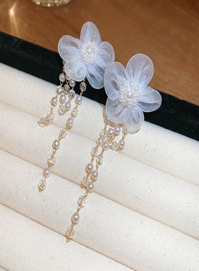 FUTIMELY White Floral Earrings,Sweet Fairy Earrings for women,Small Flower Pearl Tassel Earrings Statement Jewelry (Flower) - Image 5