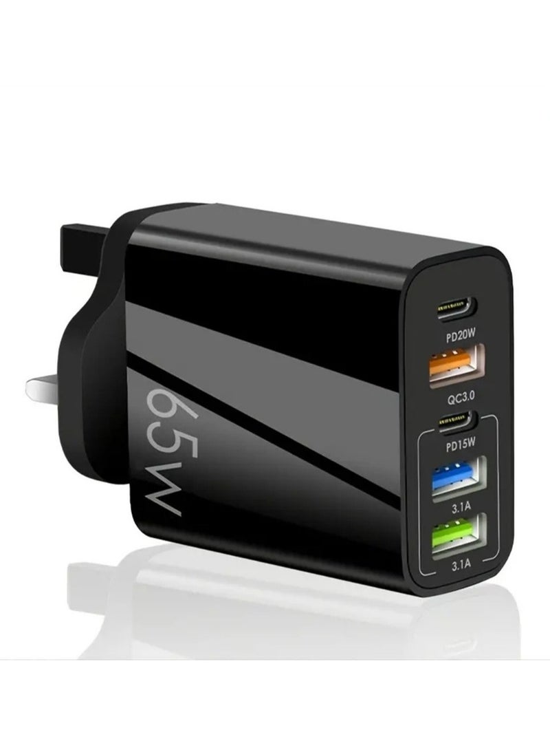 عام محول شحن سريع بقوة 65 وات باللون الأسود - Image 1