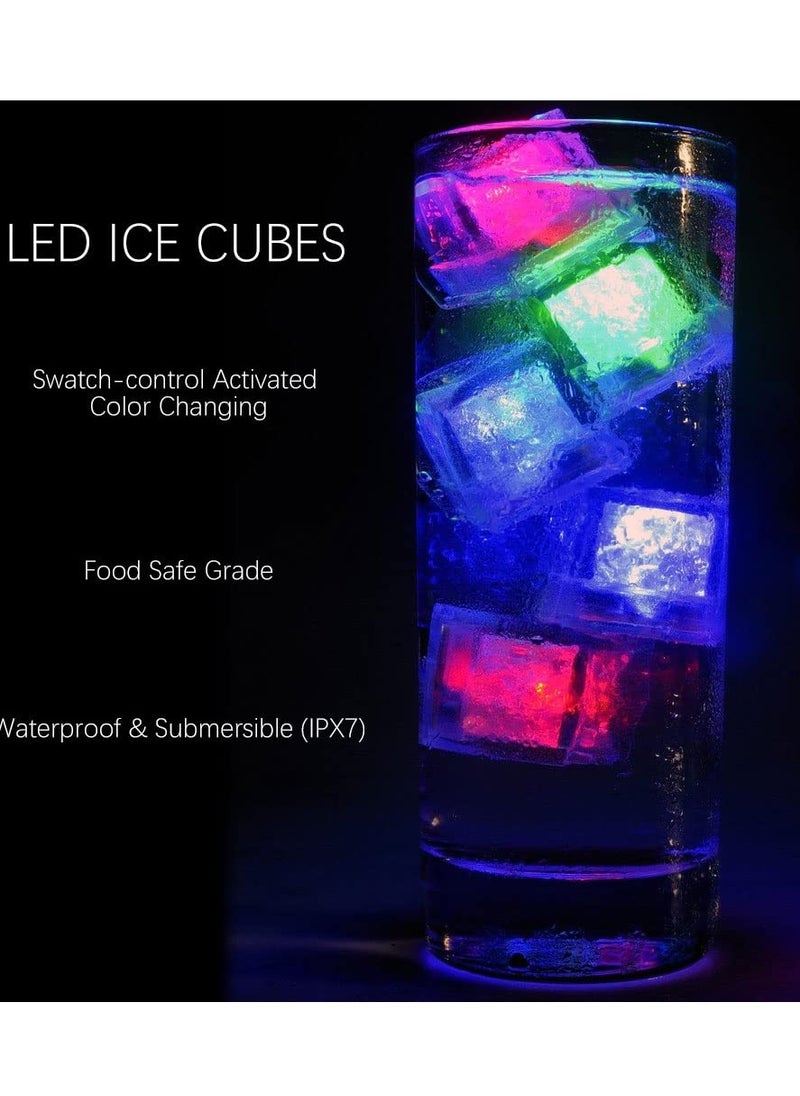 Mordely - LED Ice Cube Lights, Pack of 12 LED Ice Cube Lights, Reusable Ice Cubes, Ice Cubes, Multicoloured LED Ice Cubes, Neon Ice Cubes, Decoration for Party, Wedding - Image 1