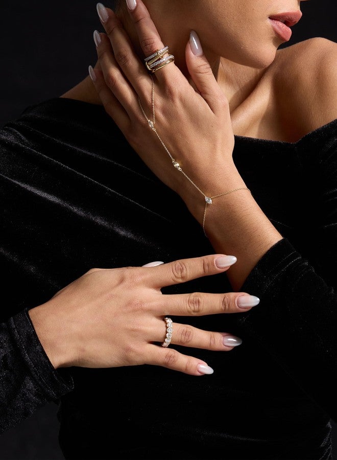ASHINE 14K Gold Plated Chunky Oval Cubic Zirconia Band Ring Fashion Stackable Eternity Jewelry for Women Daily Travel Wedding Engagement (Gold 8) - Image 4