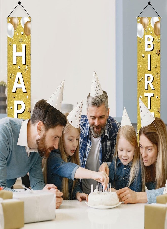 Uiorgui Gold White Happy Birthday Door Banner Decorations for Women Men, Golden Happy Birthday Porch Sign Party Decoration, White Gold 10th 16th 21st 30th 40th 50th 60th Bday for Outdoor Indoor - Image 4
