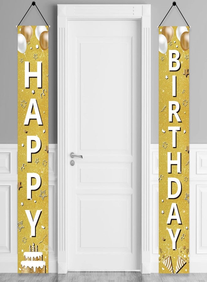 Uiorgui Gold White Happy Birthday Door Banner Decorations for Women Men, Golden Happy Birthday Porch Sign Party Decoration, White Gold 10th 16th 21st 30th 40th 50th 60th Bday for Outdoor Indoor - Image 1