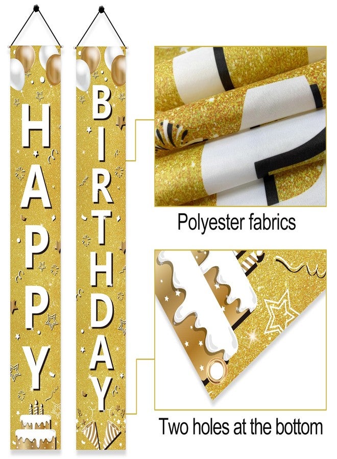 Uiorgui Gold White Happy Birthday Door Banner Decorations for Women Men, Golden Happy Birthday Porch Sign Party Decoration, White Gold 10th 16th 21st 30th 40th 50th 60th Bday for Outdoor Indoor - Image 3
