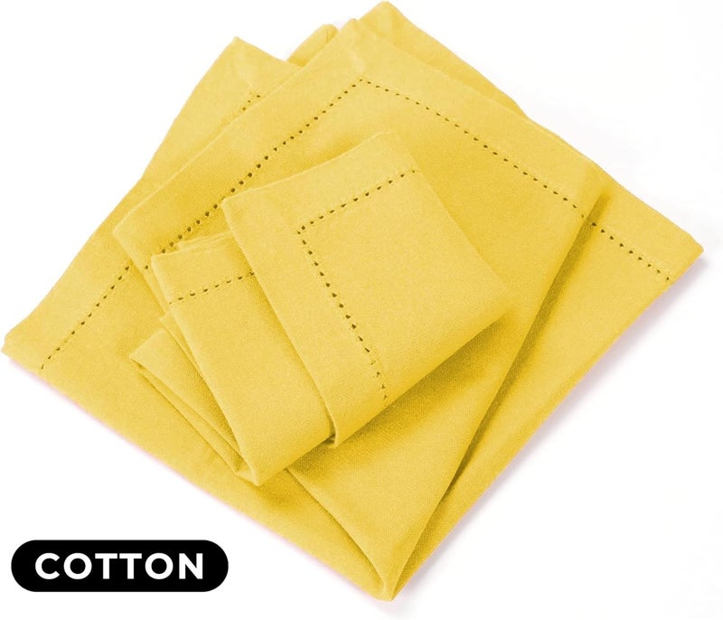 Bedding Craft Cotton Dinner Napkins Set of 12  18x18 Sand Yellow with Hemstitched Mitered Corners  Machine Washable Fabric Napkins for Thanksgiving Weddings  Cocktails - Image 2