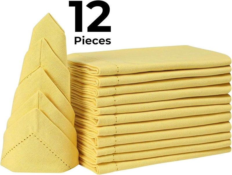Bedding Craft Cotton Dinner Napkins Set of 12  18x18 Sand Yellow with Hemstitched Mitered Corners  Machine Washable Fabric Napkins for Thanksgiving Weddings  Cocktails - Image 3