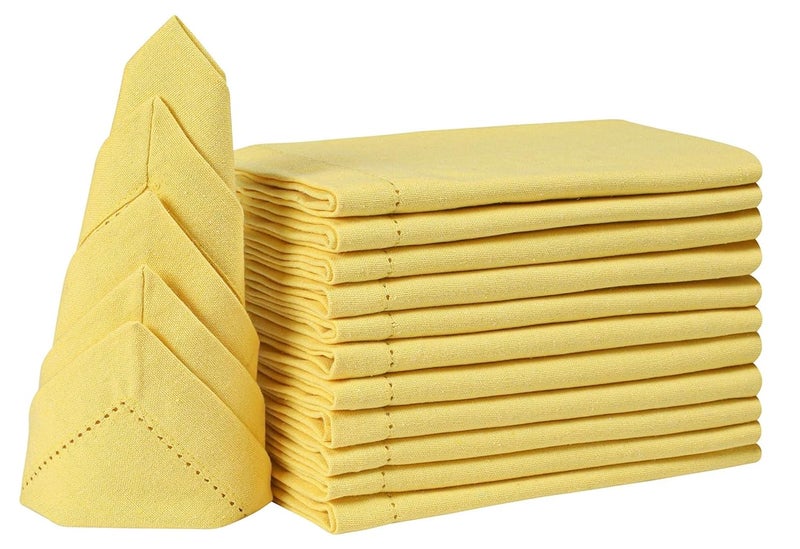 Bedding Craft Cotton Dinner Napkins Set of 12  18x18 Sand Yellow with Hemstitched Mitered Corners  Machine Washable Fabric Napkins for Thanksgiving Weddings  Cocktails - Image 1
