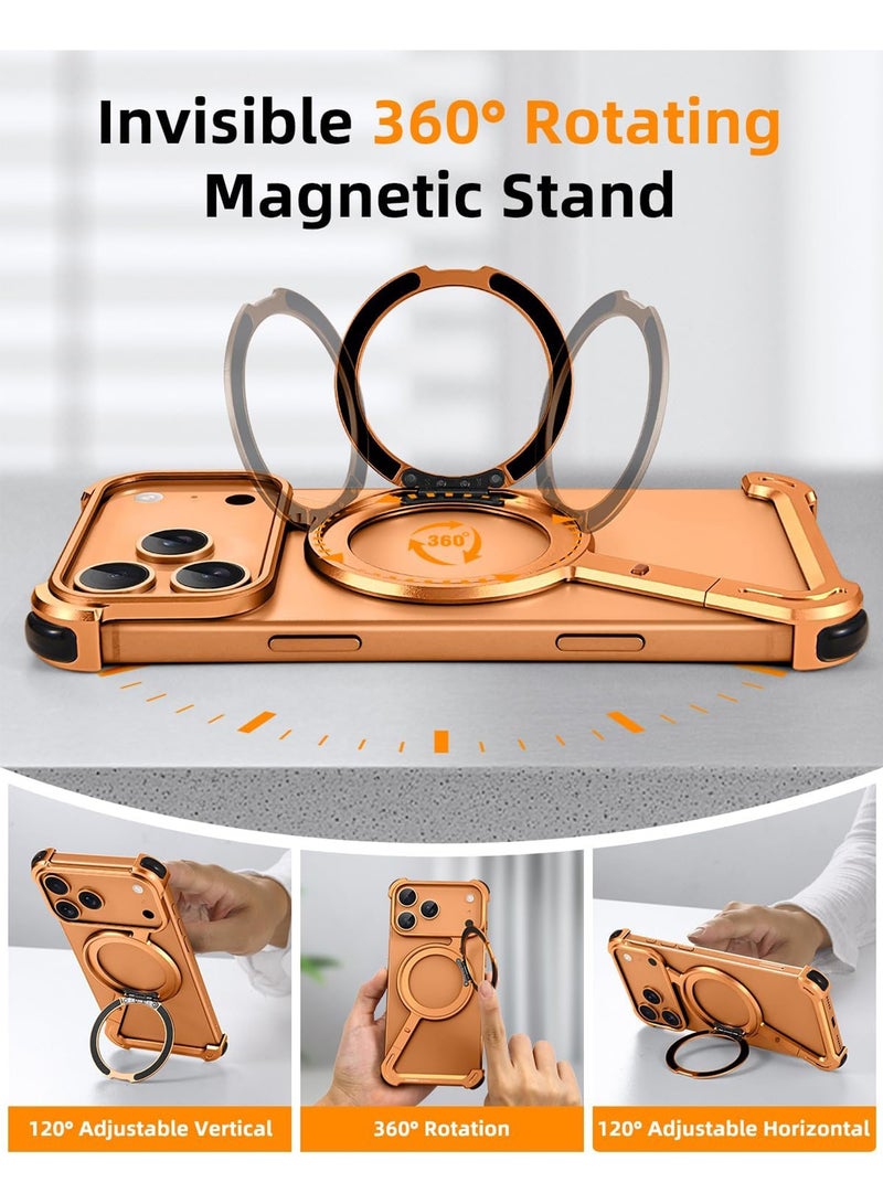 Adando Metal Frameless Design Bumper Z Case for IPhone 17 Pro Max Case, 360° Rotation Kickstand Aluminum Cover, Protective Shock Grade Shell (Orange) - Image 4
