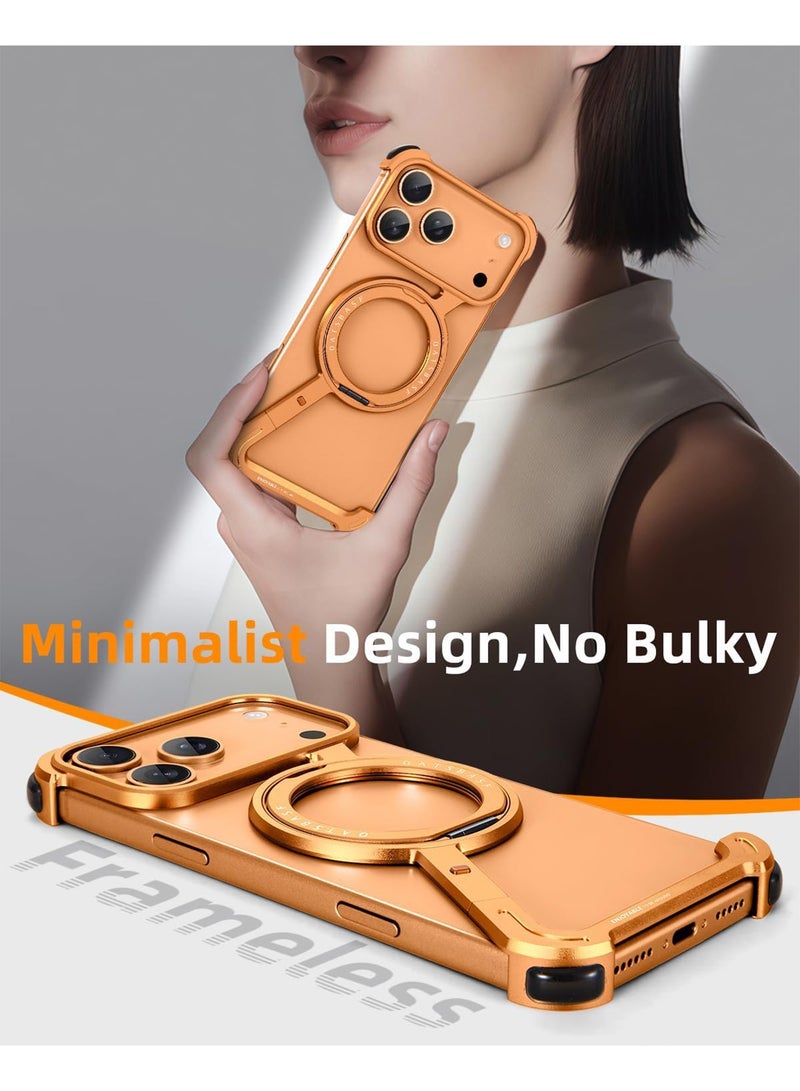 Adando Metal Frameless Design Bumper Z Case for IPhone 17 Pro Max Case, 360° Rotation Kickstand Aluminum Cover, Protective Shock Grade Shell (Orange) - Image 3