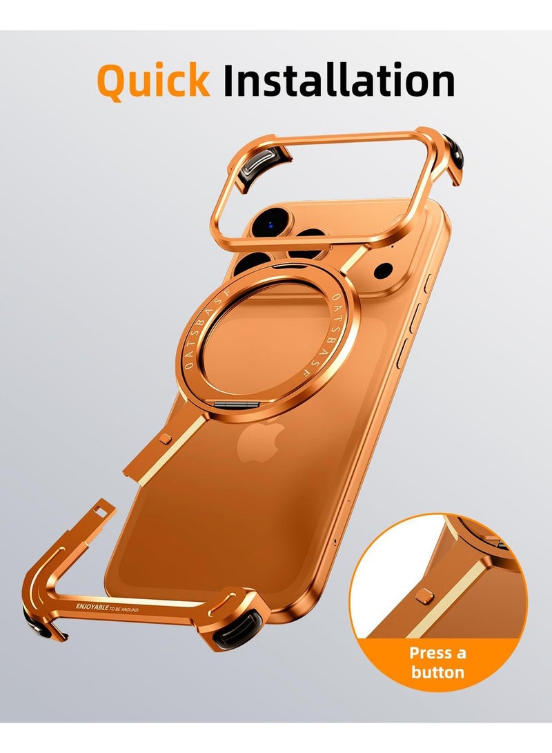 Adando Metal Frameless Design Bumper Z Case for IPhone 17 Pro Max Case, 360° Rotation Kickstand Aluminum Cover, Protective Shock Grade Shell (Orange) - Image 5