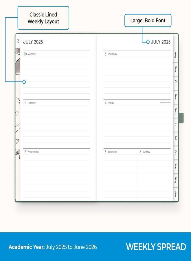 Blue Sky 2025-2026 Weekly and Monthly Academic Year Planner Calendar, July 2025 - June 2026, 5" x 8", Faux Leather Hard Cover, Bookbound, Laminated Tabs, Storage Pocket, Rio Green - Image 3