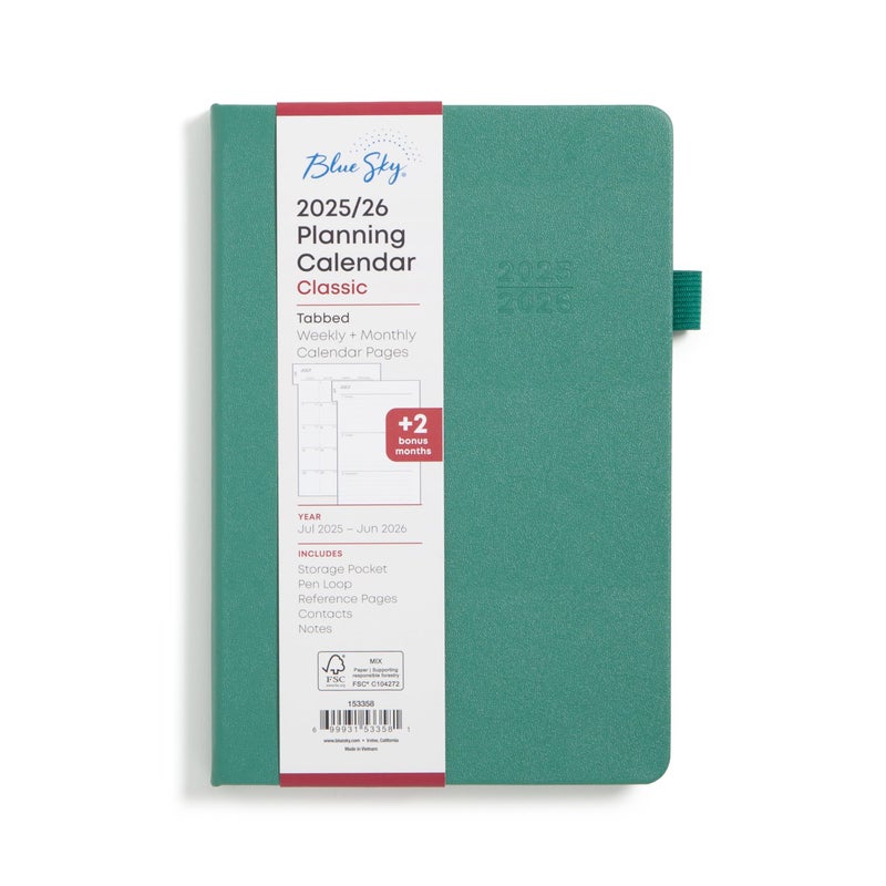 Blue Sky 2025-2026 Weekly and Monthly Academic Year Planner Calendar, July 2025 - June 2026, 5" x 8", Faux Leather Hard Cover, Bookbound, Laminated Tabs, Storage Pocket, Rio Green - Image 1