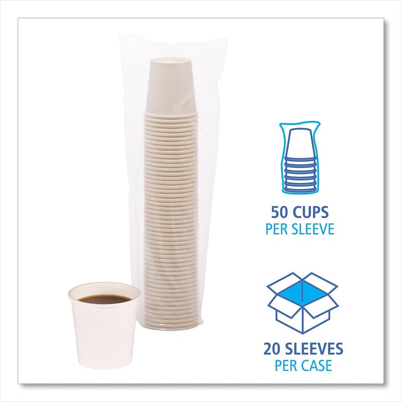 Boardwalk BWKWHT4HCUP 4 oz Paper Hot Cups  White 20 CupsSleeve 50 SleevesCarton - Image 4