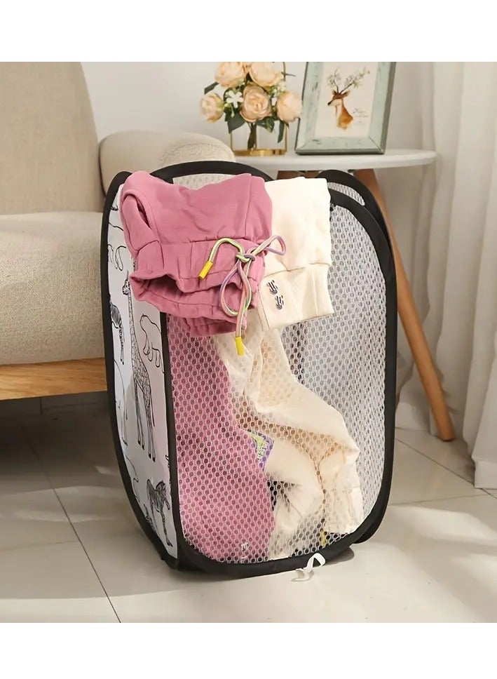 Little tots Organize Your Laundry With This Adorable Cartoon Popup Hamper - Large Capacity, Foldable, And Easy To Clean  - Image 2